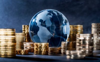 Globe and stack with coins. Money makes the world go round